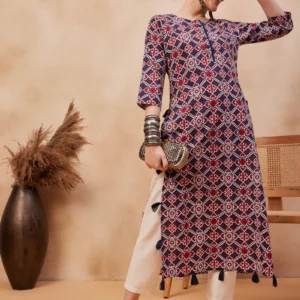 Ethnic Motifs Printed Pure Cotton Straight Kurta